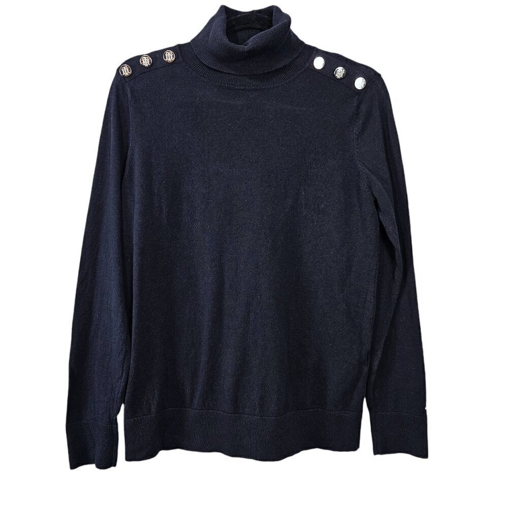 Tommy Hilfiger Black Turtleneck Button Sweater Top